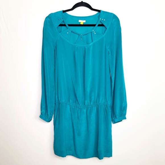 ANTHROPOLOGIE Leifsdottir Isoceles teal Green silk dress - Picture 1 of 11